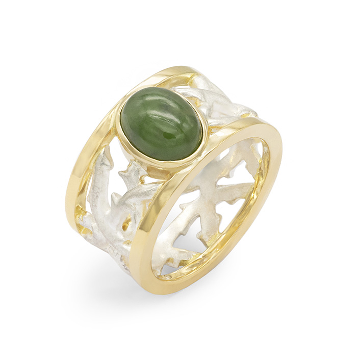 Bague homme ronces personnalisée pierre de Jade inspiration seigneur des anneaux