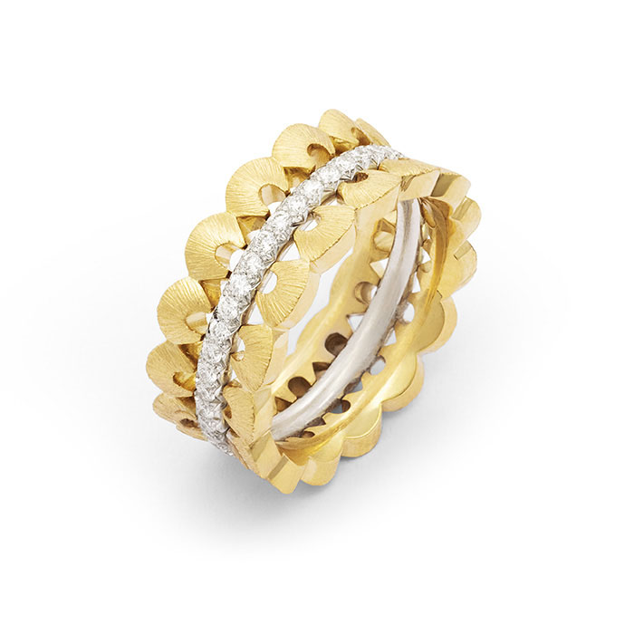 bague bandeau coquillages diamants or jaune