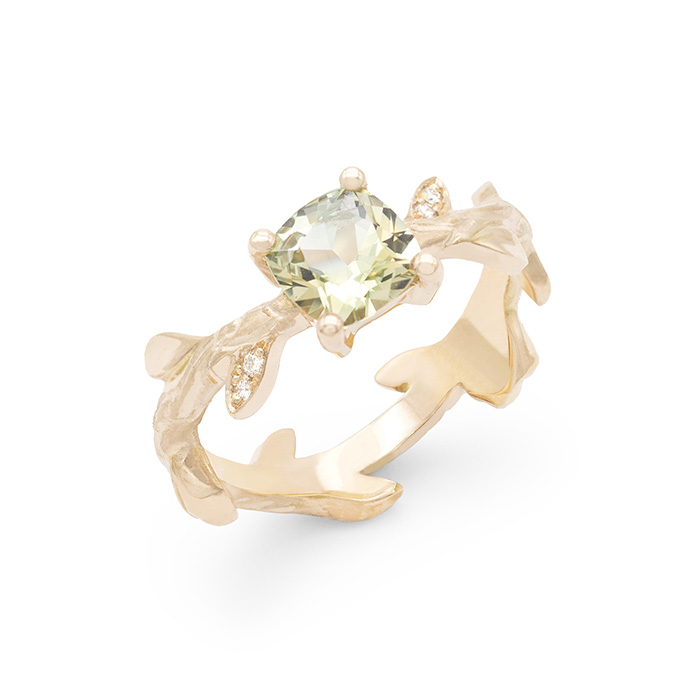 Bague branche Saphir vert personnalisée