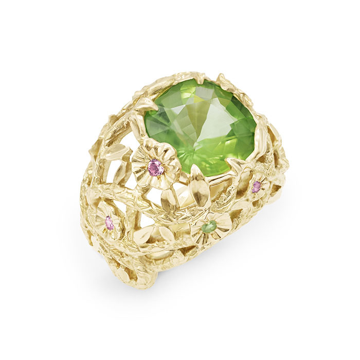 bague-boule-foret-enchantee-or-jaune-peridot-saphirs-roses-verts-d35948f0