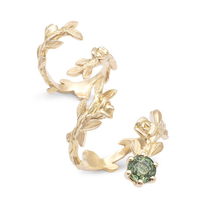 duo de branches en or et saphir vert