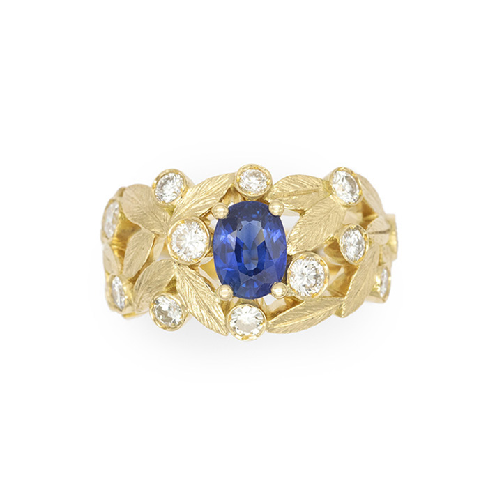 bague-boule-feuilles-olivier-or-jaune-saphir-bleu-roi-diamants-personnalisee-58db59dc