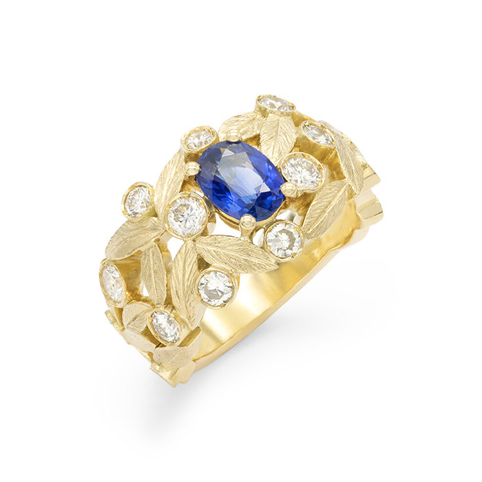 bague-boule-feuilles-olivier-or-jaune-saphir-bleu-roi-diamants-personnalisee-eff56446