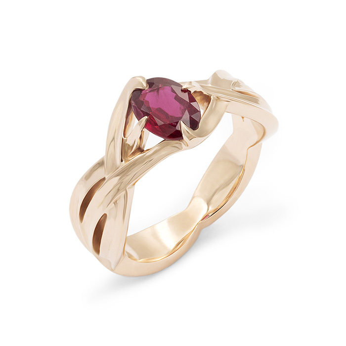 Bague brins d'herbes personnalisée rubis
